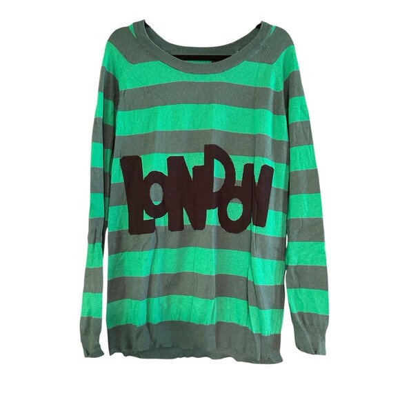 Twiggy London Womens Sweater Streetwear Rugby Stripe Preppy L Cashmere Green - Picture 1 of 6